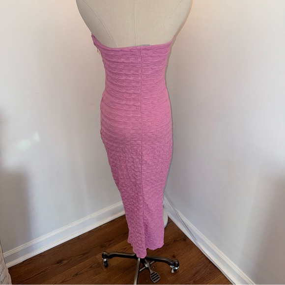 Urban Outfitters Women’s Small Pink UO Nadia Ruched Strapless Midi Bodycon Dress - Picture 6 of 9
